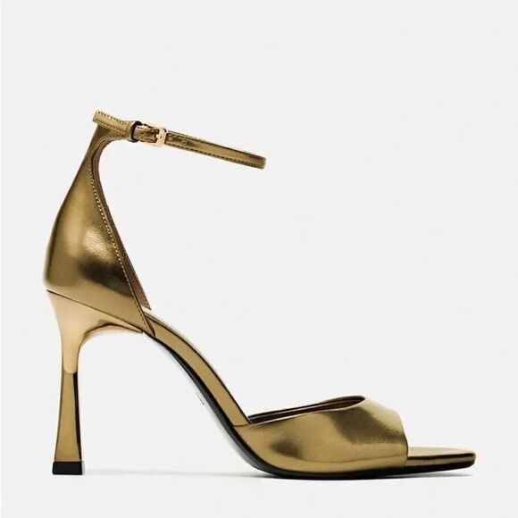 ZARA ANKLE STRAP HEELED METALLIC SANDALS - Picture 7 of 10